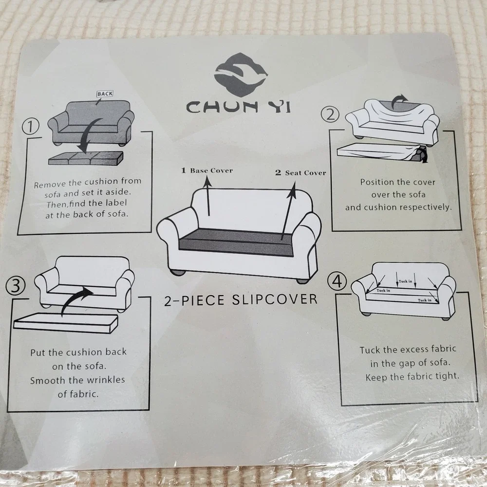 Subrtex Chun Yi Chair Sofa Slipcover 3 Piece Stretch Ivory White Checkered Small